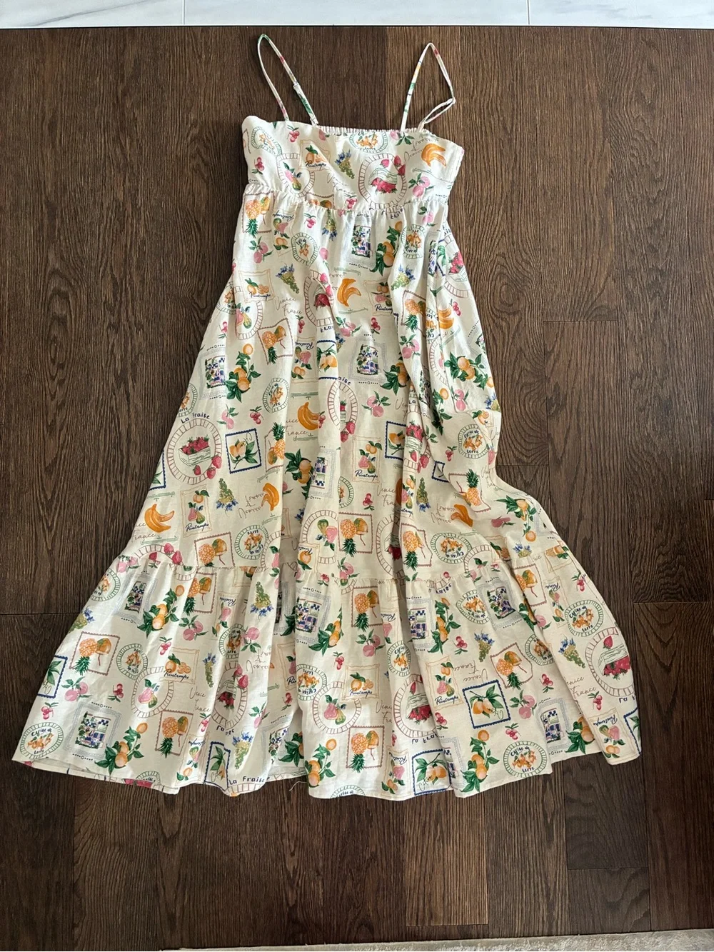 Joie Linen Midi Dress, Fruit Pattern, Summer Pretty! 🍓🍑🍇🍋 - Picture 6 of 9